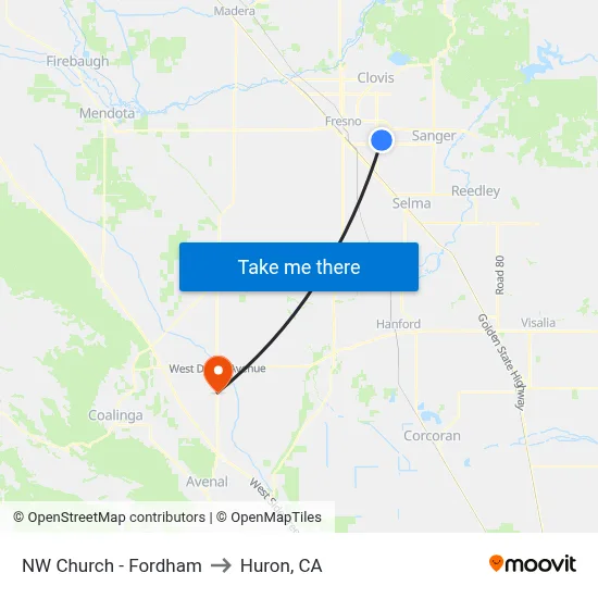 NW Church - Fordham to Huron, CA map