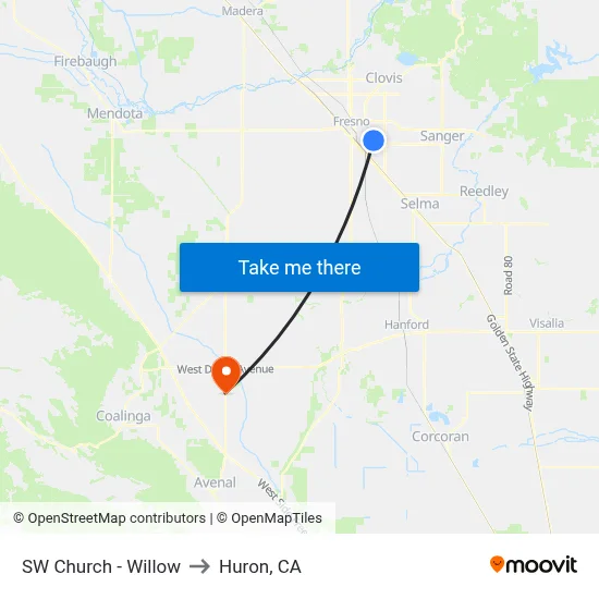 SW Church - Willow to Huron, CA map