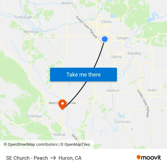 SE Church - Peach to Huron, CA map