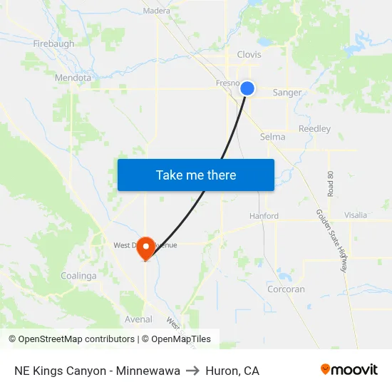 NE Kings Canyon - Minnewawa to Huron, CA map