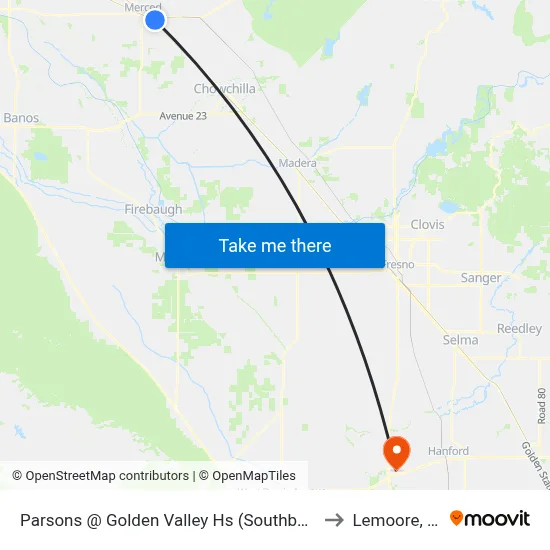 Parsons @ Golden Valley Hs (Southbound) to Lemoore, CA map