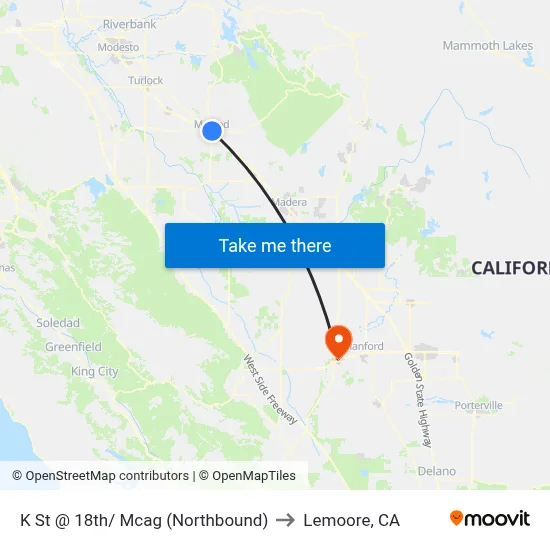 K St @ 18th/ Mcag (Northbound) to Lemoore, CA map
