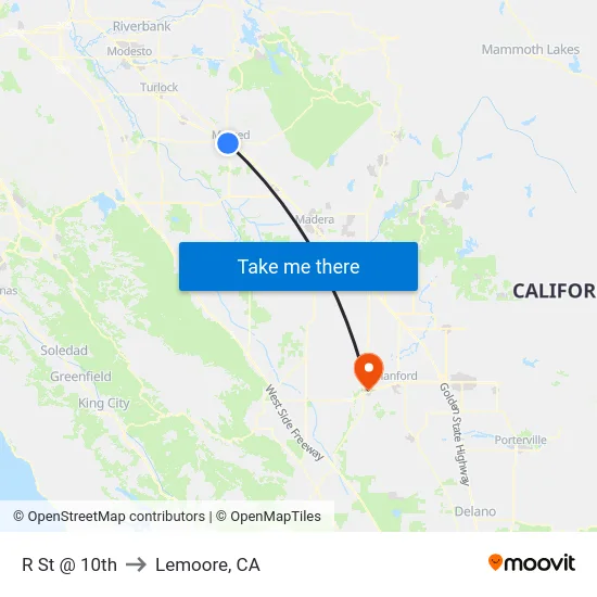 R St @ 10th to Lemoore, CA map
