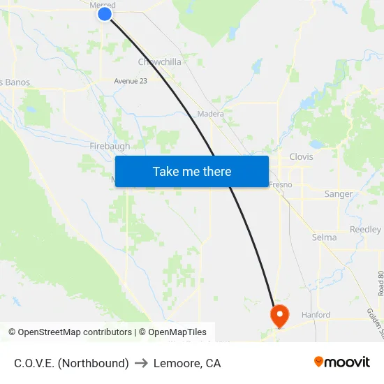 C.O.V.E. (Northbound) to Lemoore, CA map