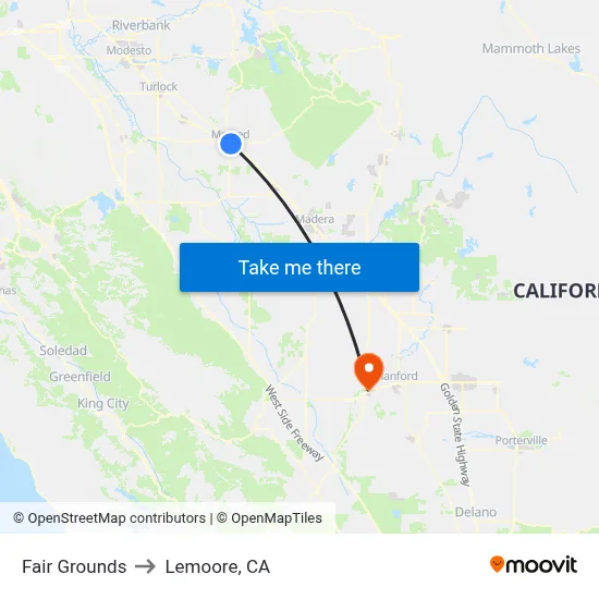 Fair Grounds to Lemoore, CA map