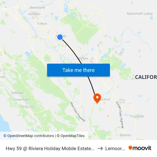 Hwy 59 @ Riviera Holiday Mobile Estates (Northbound) to Lemoore, CA map