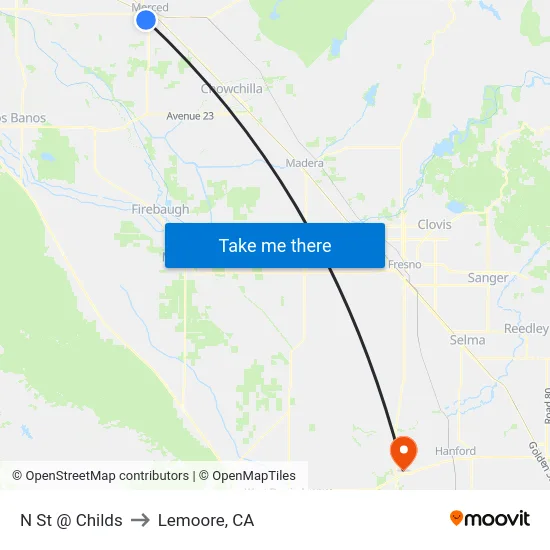 N St @ Childs to Lemoore, CA map