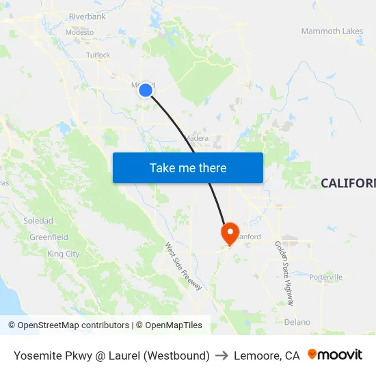 Yosemite Pkwy @ Laurel (Westbound) to Lemoore, CA map