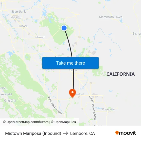 Midtown Mariposa (Inbound) to Lemoore, CA map