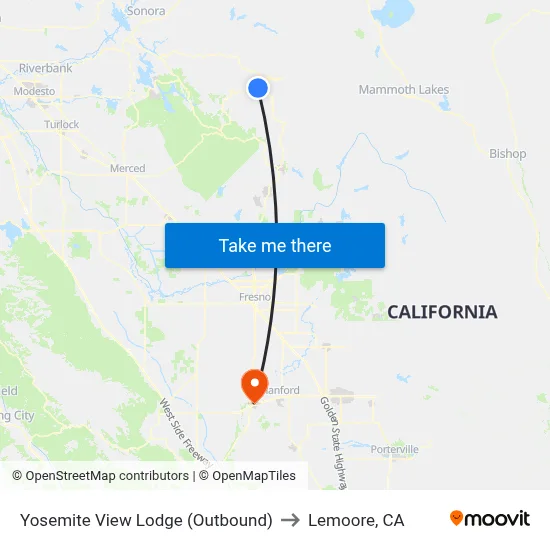 Yosemite View Lodge (Outbound) to Lemoore, CA map