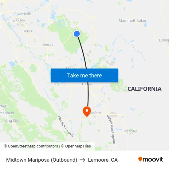 Midtown Mariposa (Outbound) to Lemoore, CA map