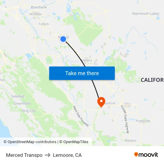Merced Transpo to Lemoore, CA map