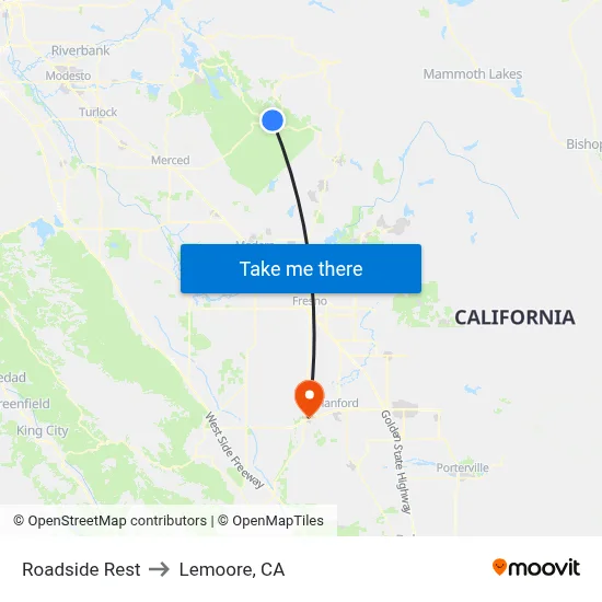 Roadside Rest to Lemoore, CA map
