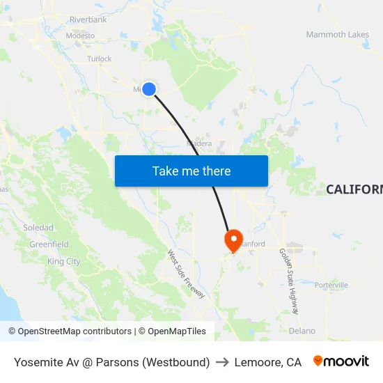 Yosemite Av @ Parsons (Westbound) to Lemoore, CA map