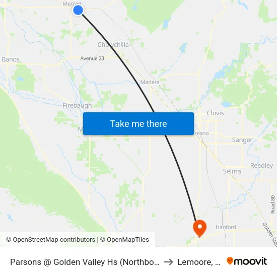 Parsons @ Golden Valley Hs (Northbound) to Lemoore, CA map