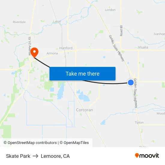 Skate Park to Lemoore, CA map