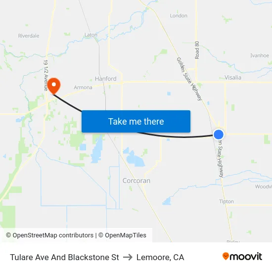 Tulare Ave And Blackstone St to Lemoore, CA map