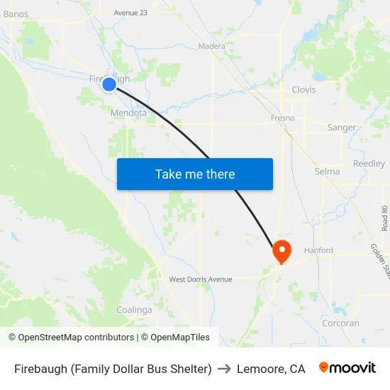 Firebaugh (Family Dollar Bus Shelter) to Lemoore, CA map