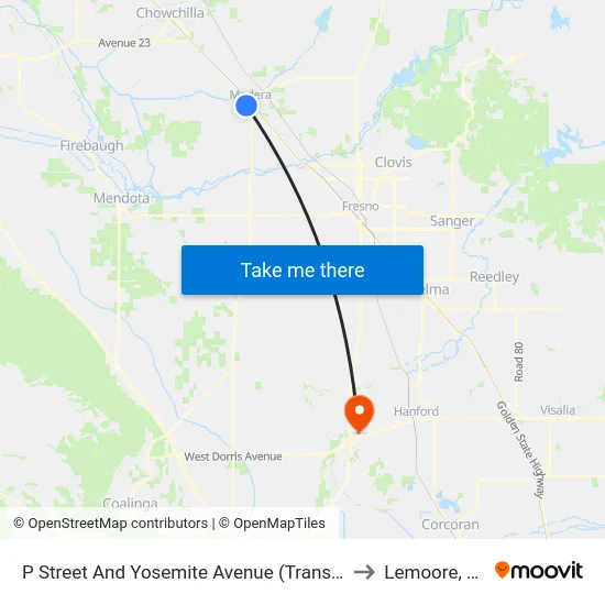P Street And Yosemite Avenue (Transfer) to Lemoore, CA map