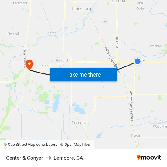 Center & Conyer to Lemoore, CA map