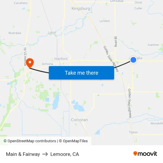 Main & Fairway to Lemoore, CA map
