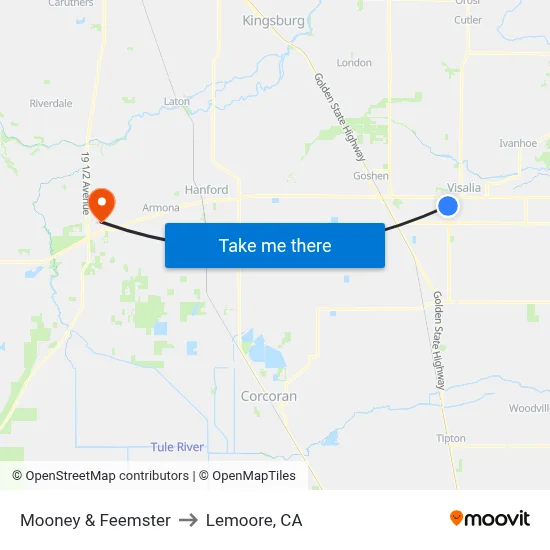 Mooney & Feemster to Lemoore, CA map