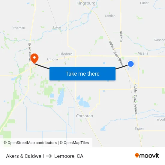 Akers & Caldwell to Lemoore, CA map