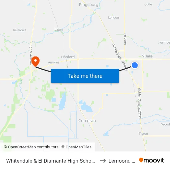 Whitendale & El Diamante High School (E) to Lemoore, CA map