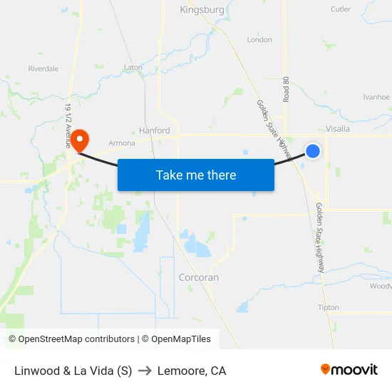 Linwood & La Vida (S) to Lemoore, CA map