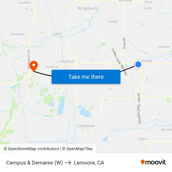Campus & Demaree (W) to Lemoore, CA map