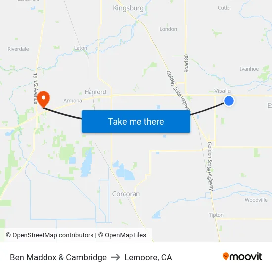 Ben Maddox & Cambridge to Lemoore, CA map