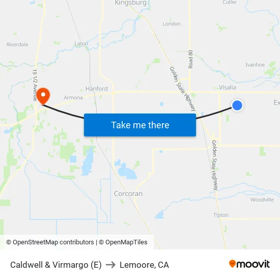 Caldwell & Virmargo (E) to Lemoore, CA map