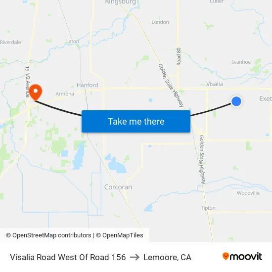 Visalia Road West Of Road 156 to Lemoore, CA map