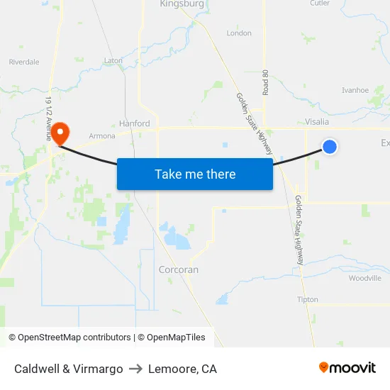 Caldwell & Virmargo to Lemoore, CA map