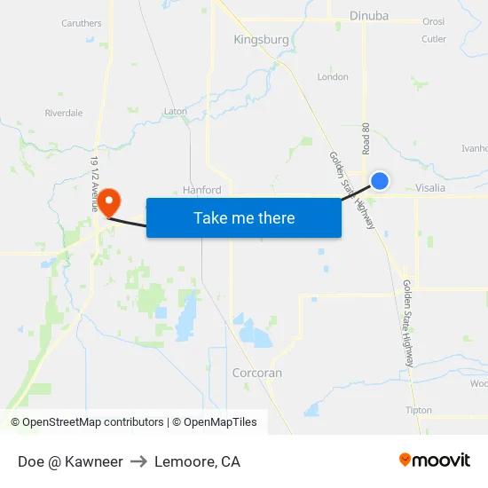 Doe @ Kawneer to Lemoore, CA map