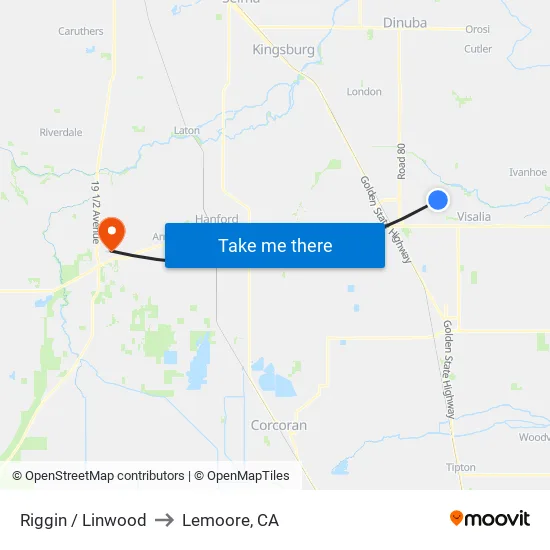 Riggin / Linwood to Lemoore, CA map