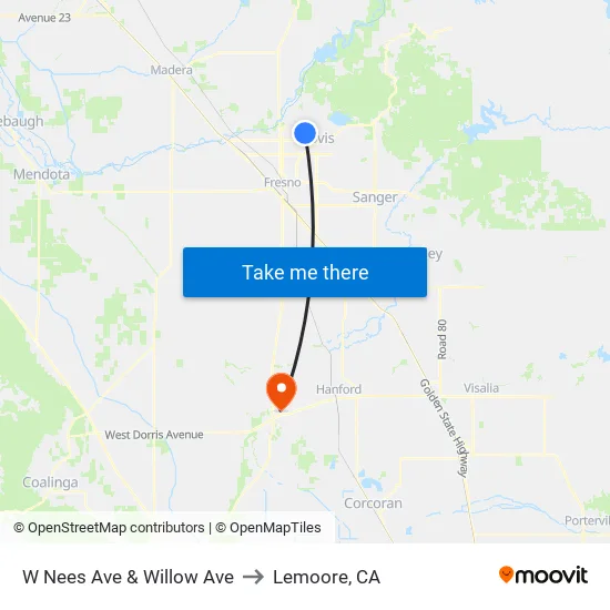 W Nees Ave & Willow Ave to Lemoore, CA map