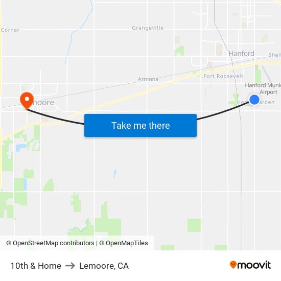 10th & Home to Lemoore, CA map