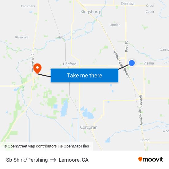 Sb Shirk/Pershing to Lemoore, CA map