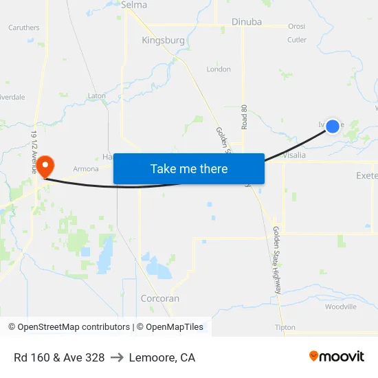 Rd 160 & Ave 328 to Lemoore, CA map