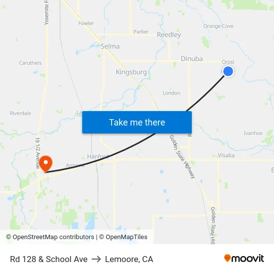 Rd 128 & School Ave to Lemoore, CA map