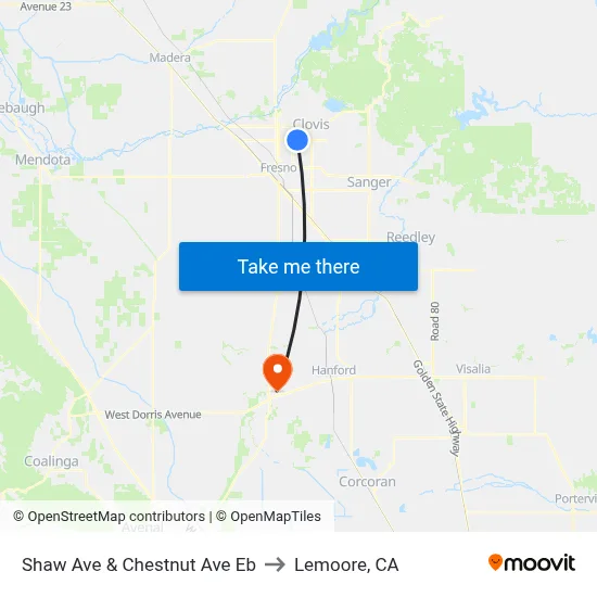 Shaw Ave & Chestnut Ave Eb to Lemoore, CA map