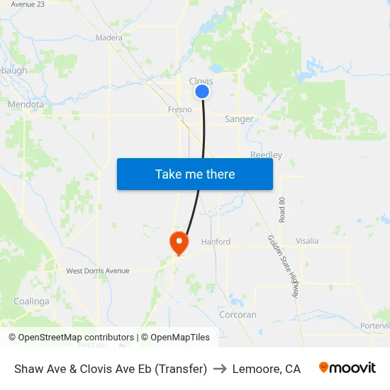 Shaw Ave & Clovis Ave Eb (Transfer) to Lemoore, CA map