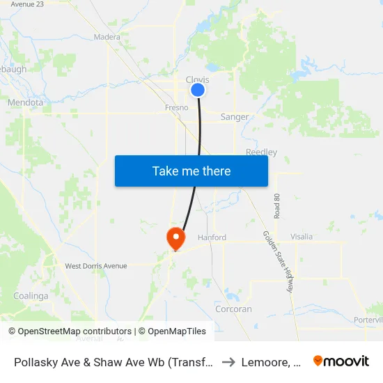 Pollasky Ave & Shaw Ave Wb (Transfer) to Lemoore, CA map