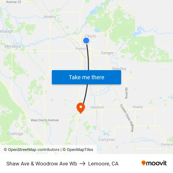 Shaw Ave & Woodrow Ave Wb to Lemoore, CA map