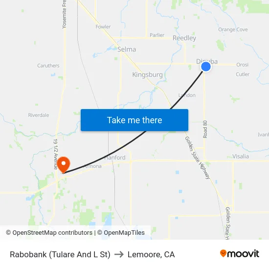 Rabobank (Tulare And L St) to Lemoore, CA map