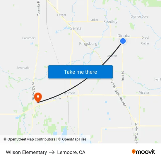 Wilson Elementary to Lemoore, CA map