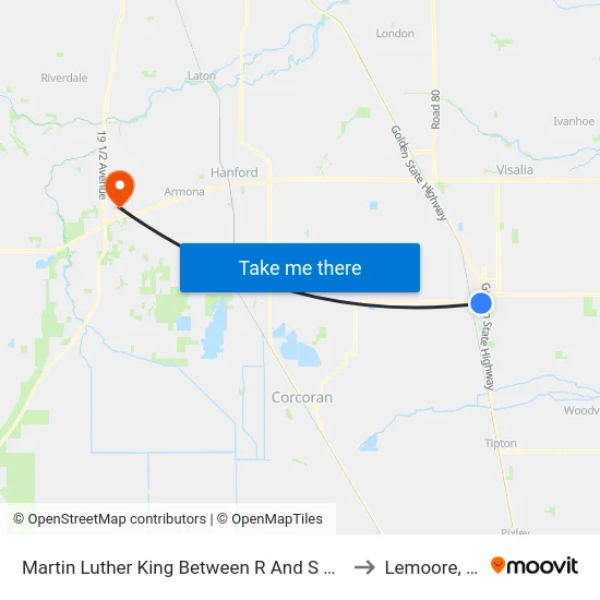 Martin Luther King Between R And S Street to Lemoore, CA map