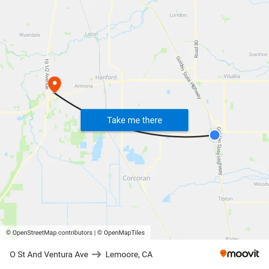 O St And Ventura Ave to Lemoore, CA map
