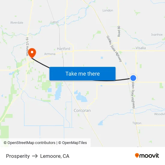 Prosperity Ave- Chilis to Lemoore, CA map